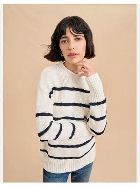 La Ligne New York Marina Stripe Sweater Cotton Cashmere White Navy Womens S